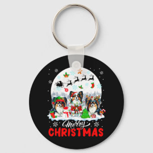 Frohe Weihnachten Drei Santa Elf Reindeer Papillon Schlüsselanhänger