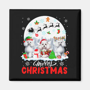 Frohe Weihnachten Drei Santa Elf Reindeer Poodles  Magnet
