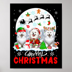 Frohe Weihnachten Drei Santa Elf Reindeer Samoyeds Poster