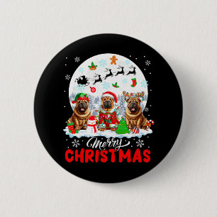 Frohe Weihnachten Drei Santa Elf Reindeer Shar Pei Button