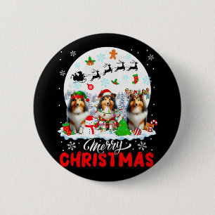 Frohe Weihnachten Drei Santa Elf Reindeer Shetland Button