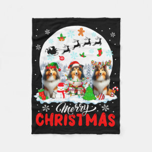Frohe Weihnachten Drei Santa Elf Reindeer Shetland Fleecedecke
