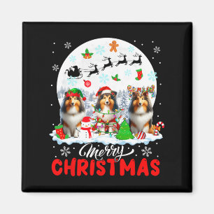 Frohe Weihnachten Drei Santa Elf Reindeer Shetland Magnet