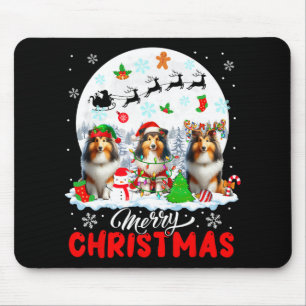 Frohe Weihnachten Drei Santa Elf Reindeer Shetland Mousepad