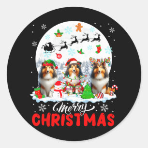 Frohe Weihnachten Drei Santa Elf Reindeer Shetland Runder Aufkleber