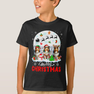 Frohe Weihnachten Drei Santa Elf Reindeer Shetland T-Shirt