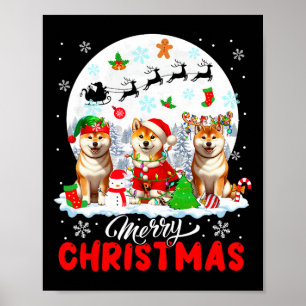 Frohe Weihnachten Drei Santa Elf Reindeer Shiba In Poster