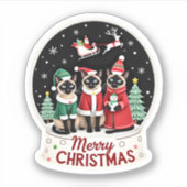 Frohe Weihnachten Drei Santa Elf Reindeer Siamese Aufkleber (Vorderseite)