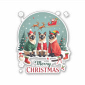 Frohe Weihnachten Drei Santa Elf Reindeer Siamese  Aufkleber (Vorderseite)