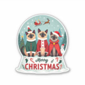 Frohe Weihnachten Drei Santa Elf Reindeer Siamese Aufkleber (Vorderseite)