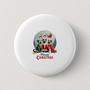 Frohe Weihnachten Drei Santa Elf Reindeer Siamese Button