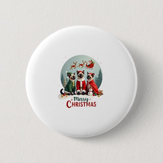 Frohe Weihnachten Drei Santa Elf Reindeer Siamese  Button (Vorderseite)