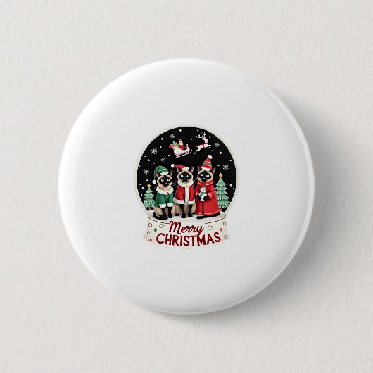 Frohe Weihnachten Drei Santa Elf Reindeer Siamese  Button (Vorderseite)
