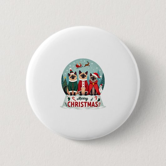 Frohe Weihnachten Drei Santa Elf Reindeer Siamese  Button (Vorderseite)