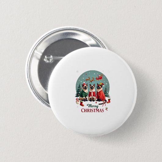 Frohe Weihnachten Drei Santa Elf Reindeer Siamese  Button (Vorne & Hinten)