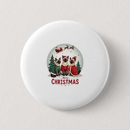 Frohe Weihnachten Drei Santa Elf Reindeer Siamese  Button (Vorderseite)