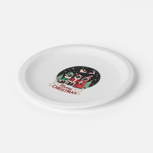 Frohe Weihnachten Drei Santa Elf Reindeer Siamese  Pappteller (Schrägansicht)