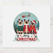 Frohe Weihnachten Drei Santa Elf Reindeer Siamese Schaumweinetikett (Einzelnes Label)