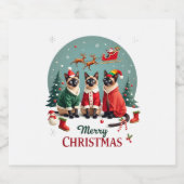 Frohe Weihnachten Drei Santa Elf Reindeer Siamese Schaumweinetikett (Einzelnes Label)