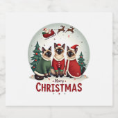Frohe Weihnachten Drei Santa Elf Reindeer Siamese  Schaumweinetikett (Einzelnes Label)