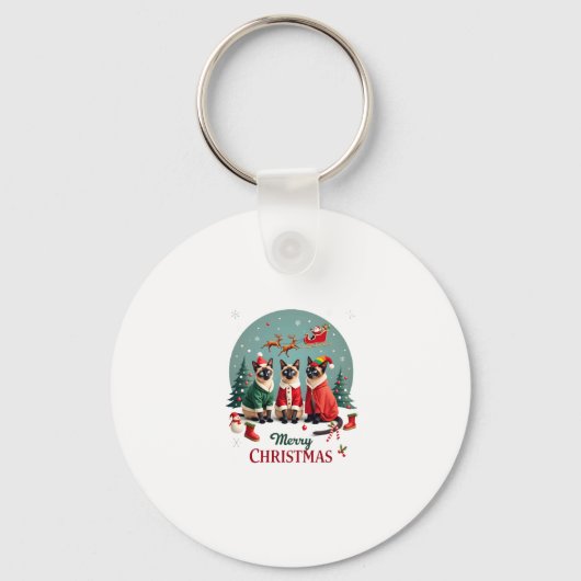 Frohe Weihnachten Drei Santa Elf Reindeer Siamese  Schlüsselanhänger (Vorderseite)