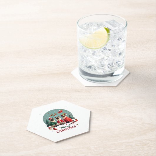 Frohe Weihnachten Drei Santa Elf Reindeer Siamese Untersetzer (Vor Ort)