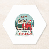 Frohe Weihnachten Drei Santa Elf Reindeer Siamese  Untersetzer (Vorderseite)