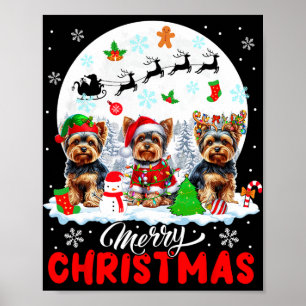 Frohe Weihnachten Drei Santa Elf Reindeer Yorkshir Poster