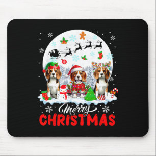Frohe Weihnachten Drei Santa Elf Rentier Beagles O Mousepad