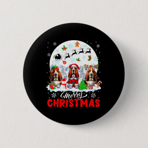 Frohe Weihnachten Drei Santa Elf Rentier Bet Hound Button