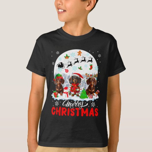 Frohe Weihnachten Drei Santa Elf Rentier Dackel T-Shirt (Vorderseite)