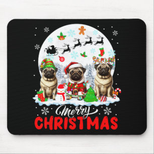 Frohe Weihnachten Drei Santa Elf Rentier Mops Owne Mousepad