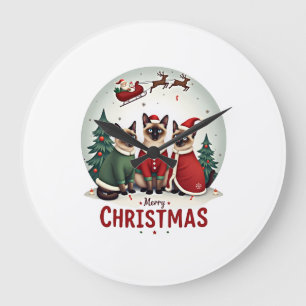 Frohe Weihnachten Drei Weihnachtsmann Elf Rentier Große Wanduhr