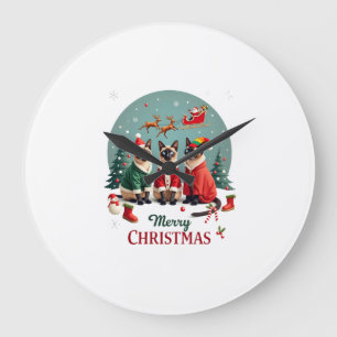 Frohe Weihnachten Drei Weihnachtsmann Elf Rentier Große Wanduhr