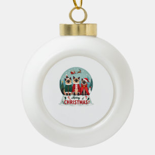 Frohe Weihnachten Drei Weihnachtsmann Elf Rentier  Keramik Kugel-Ornament