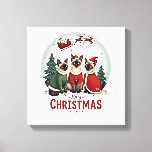 Frohe Weihnachten Drei Weihnachtsmann Elf Rentier Leinwanddruck