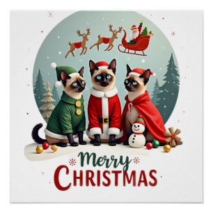 Frohe Weihnachten Drei Weihnachtsmann Elf Rentier Poster