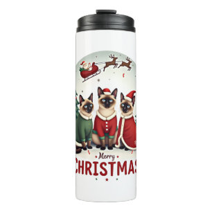 Frohe Weihnachten Drei Weihnachtsmann Elf Rentier Thermosbecher