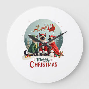 Frohe Weihnachten Drei Weihnachtsmann-Elf-Rentiere Große Wanduhr