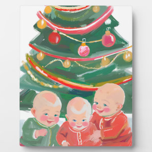 Frohe Weihnachten Drillinge Fotoplatte