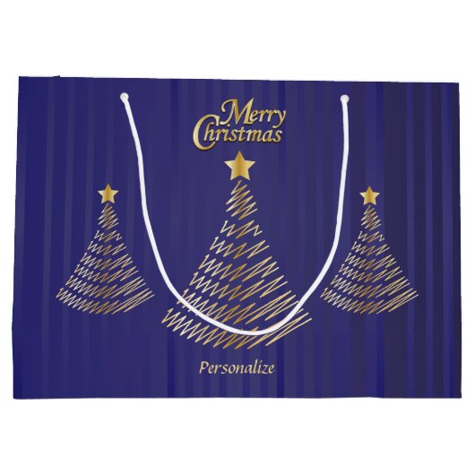 Frohe Weihnachten Dunkelblau und Gold Bäume Große Geschenktüte (Rückseite)