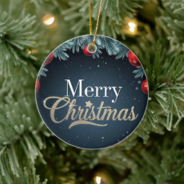 Frohe Weihnachten Dunkelblau und Rot Ornament