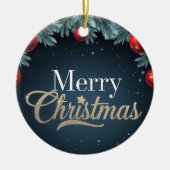 Frohe Weihnachten Dunkelblau und Rot Ornament (Vorne)