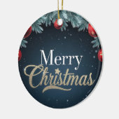 Frohe Weihnachten Dunkelblau und Rot Ornament (Links)