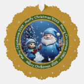 Frohe Weihnachten Dunkelgelb Blau Weihnachtsmann F Ornament Karte (Vorderseite)