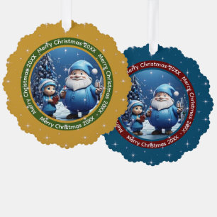 Frohe Weihnachten Dunkelgelb Blau Weihnachtsmann F Ornament Karte