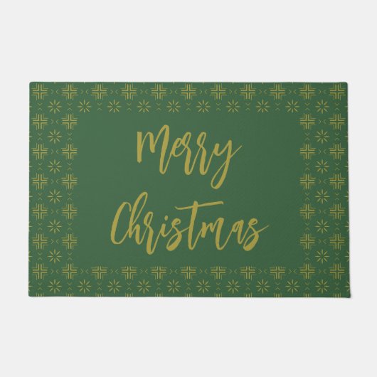 Frohe Weihnachten Dunkelgrün und Gold Script Fußmatte (Vorderseite)