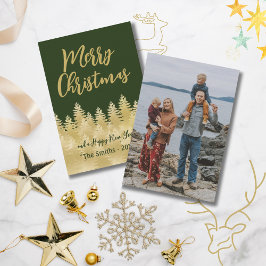 Frohe Weihnachten Dunkelgrüne goldene Pine Trees F Mitteilungskarte