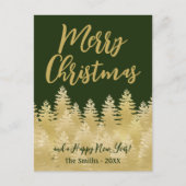Frohe Weihnachten Dunkelgrüne goldene Pine Trees F Postkarte (Vorderseite)