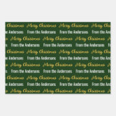 Frohe Weihnachten dunkelgrüne goldene Schriftzeich Geschenkpapier Set (Vorderseite)